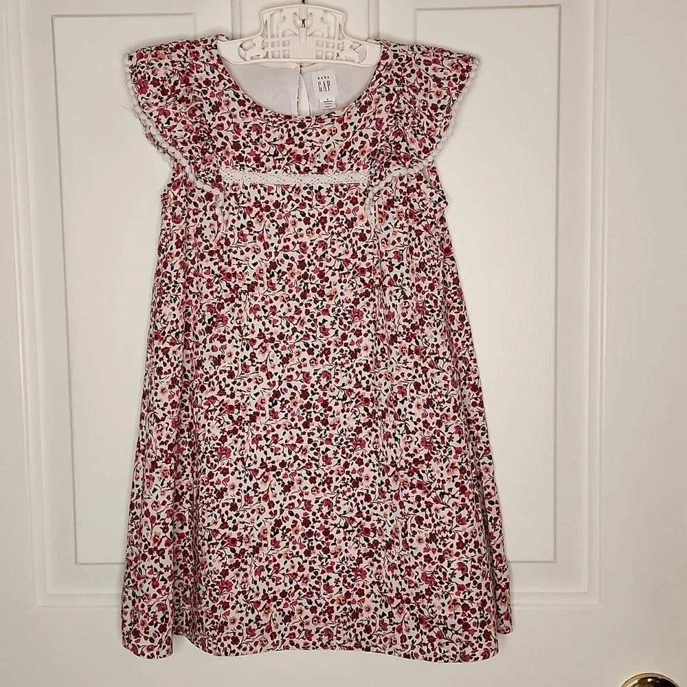 Baby Gap Maroon Flower Flutter Sleeve Dress - Size 4